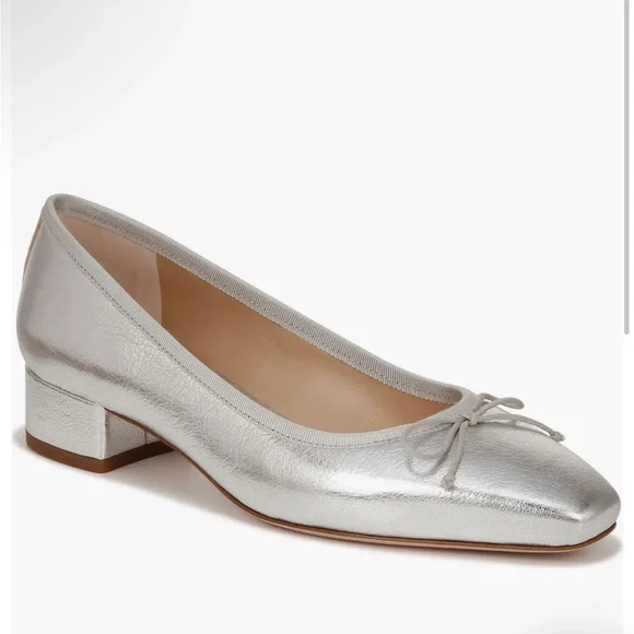 New VERONICA BEARD Cecile Metallic Leather Ballet Pumps Sz 6.5 Silver - Picture 1 of 5
